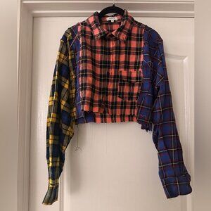 Multicolor Plaid Cropped Button Down Shirt size large